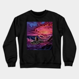 watercolor cat riding shark Crewneck Sweatshirt